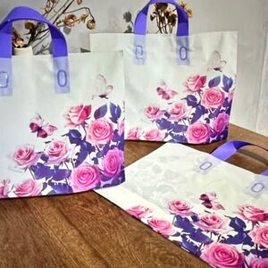 5 Floral reusable Tote Bag with  - Pink Accents